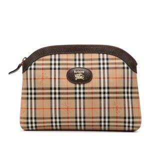Vintage Burberry’s Haymarket Check Canvas Clutch Beige Fabric